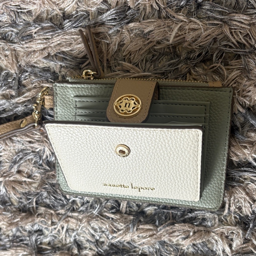 Nanette Lepore Olive, Cream & Tan Leather Wristlet Card Holder - Picture 4 of 12